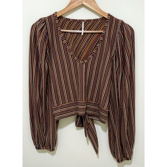Free People Multicolor Striped V-Neck Blouse, Size XS - Picture 4 of 10